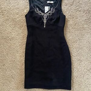 Petite Sophisticate Black Dress with Silver Accents